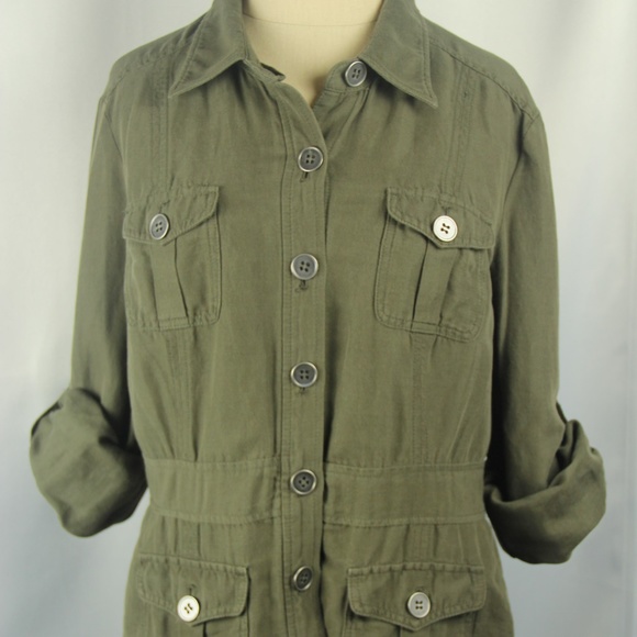 New York & Company Linen Blend Jacket Olive Green - Picture 5 of 8